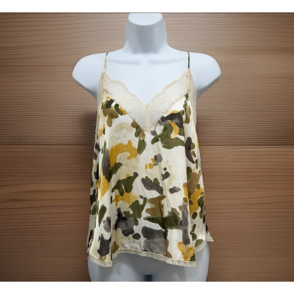Zadig & Voltaire Christy Camou Camo Lace Trim Camisole Tank Top Printed Sz XS
